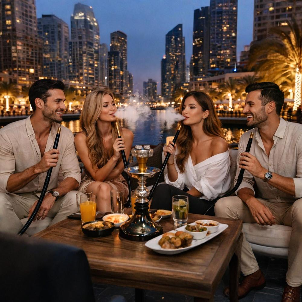 two couples enjoying shisha