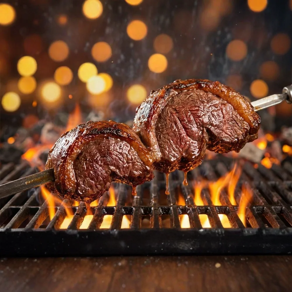 Grilled meat on flames