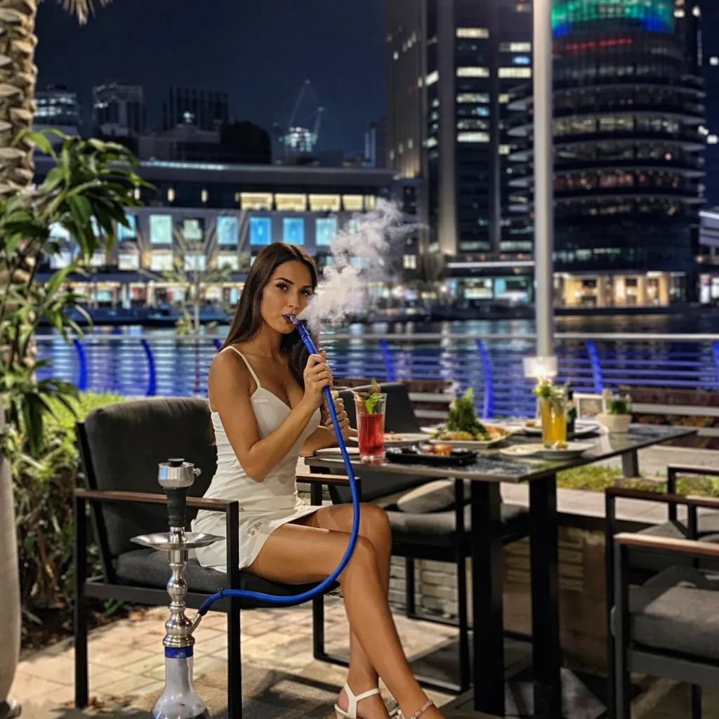 lady enjoying shisha
